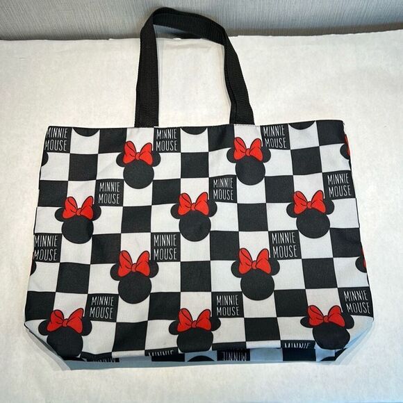 Disney Minnie Mouse Tote Bag Checkerboard Silhouette Gift Reusable Beach Park - Picture 1 of 8